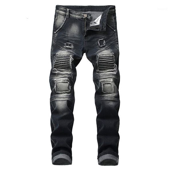 

classic jeans slim fit men designer jeans pants clothing plus size men trousers new fashion retro men's denim ripped1, Blue