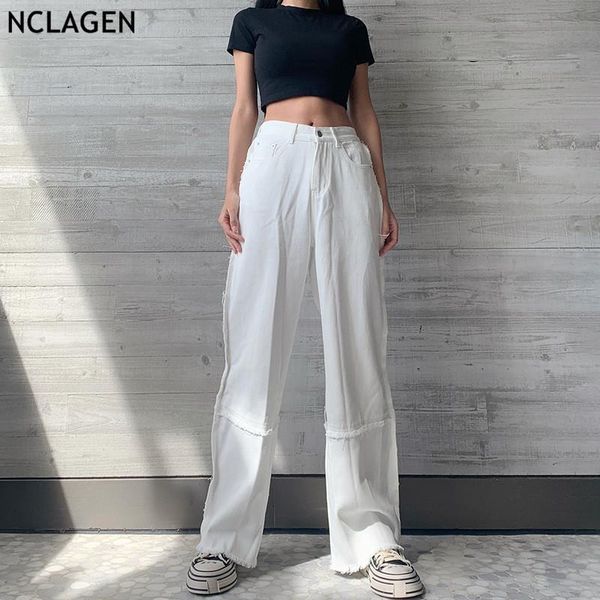 

nclagen women's jeans ripped patchwork loose casual denim pants empire waist fashion empire waist harajuku disco trousers capris, Blue