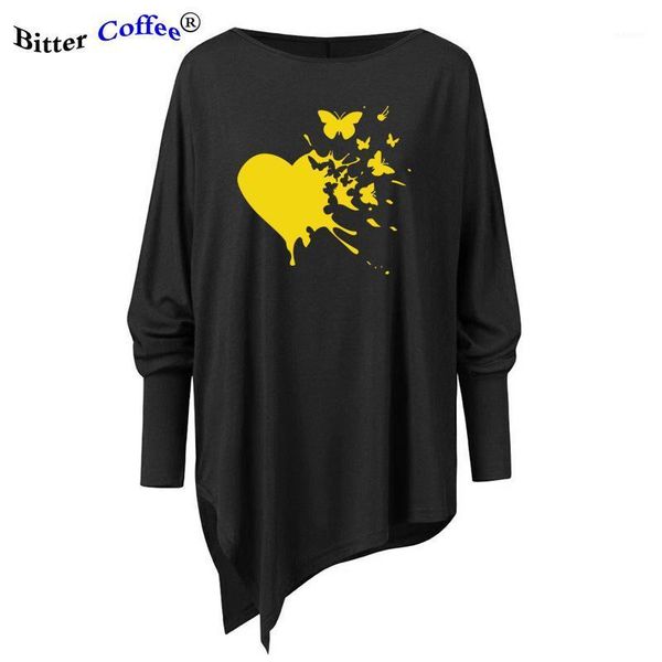 

new heart butterflies print irregular shirt women graphic casual aesthetic clothes streetwear women irregular shirt plus size1, White
