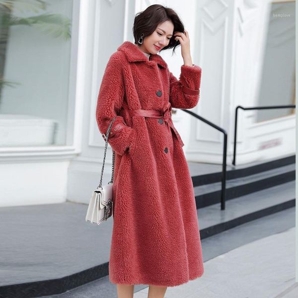 

lapel real fur coat women length sheepskin coat and fur women winter wool 2021 large size loose solid color casual y281, Black