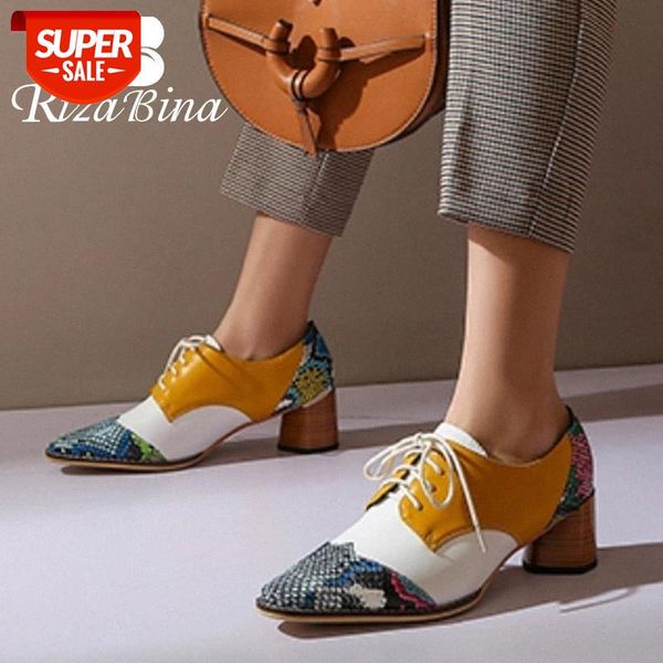

rizabina square toe women pumps fashion mixed color shoes women daily casual office lady snakeskin pattern footwear size 33-42 #8a40