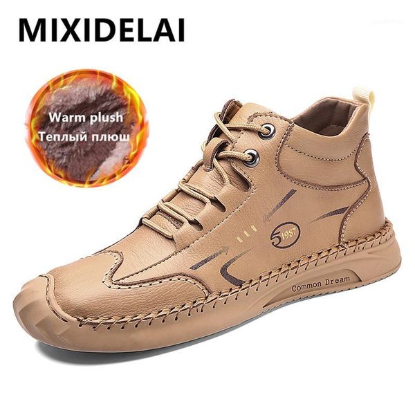 

brand men's shoes plush warm men's snow boots waterproof leather boots outdoor men ankle winter men driving shoes1, Black