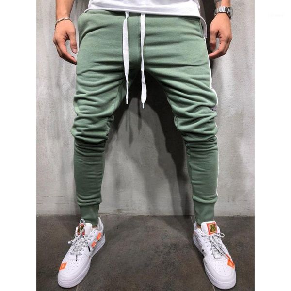 

men's pants men casual letter long slim fit striped cotton trousers1, Black