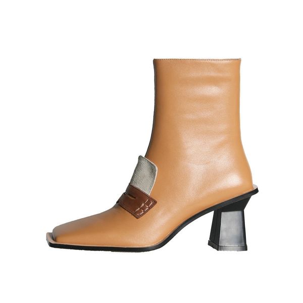 

2021 new toe zipper women shoes fashion square heel ankle cow leather short boots size 34-39 88ev, Black