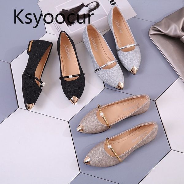 

brand ksyoocur 2020 spring new ladies flat shoes casual women shoes comfortable pointed toe flat shoes 18-012 c1120, Black