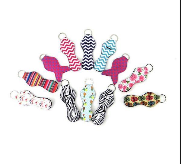 

lip 66colors handy pattern balm printing holder keychain pouch for chapstick lipstick tracker safeguard novelty gift, Silver