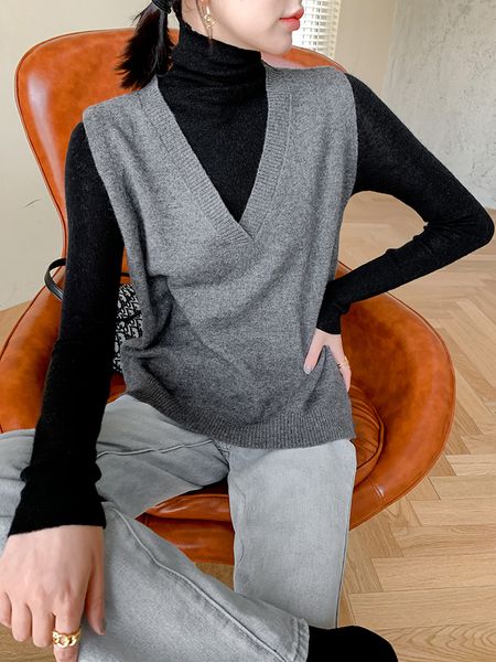 

2021 winter/autumn 4 colours waistcoat 100% knitted female jumper pullovers on wool qqrz, White;black