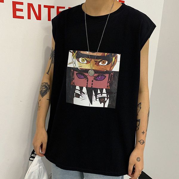 

men naruto tank casual summer japan print sleeveless shirts male clothing fitness sportwear tank funny cartoon tanks c1118, Black;brown