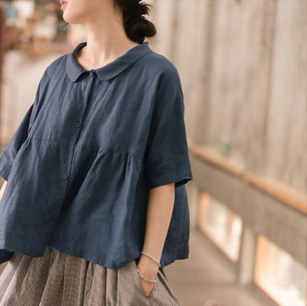 

summer t shirt women retro loose pullovers 2019 ladies new turn down collar short sleeve button casual t shirt, White