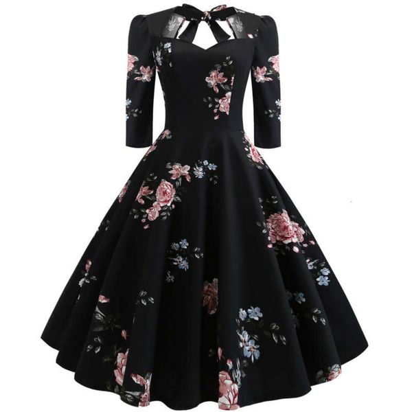 

dress new print bow waist swing fluffy skirt 1138, Black;gray