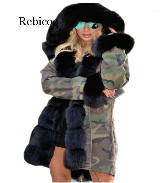 

rebicoo winter jacket women new long parka fur coat big fake fur collar hooded parkas thick outerwear stree style1, Black
