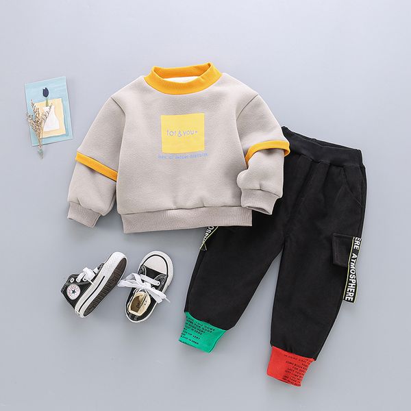 

baby's and winter plush children's late autumn style two piece suit 0 little boy's clothes 1-2-3-4, White