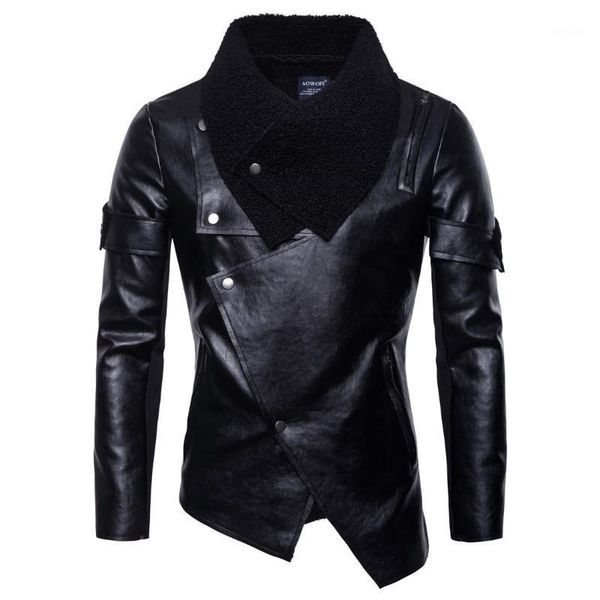 

men leather jackets jackets and coats autumn new men's motorcycle leather jacket irregular personality punk style1, Black