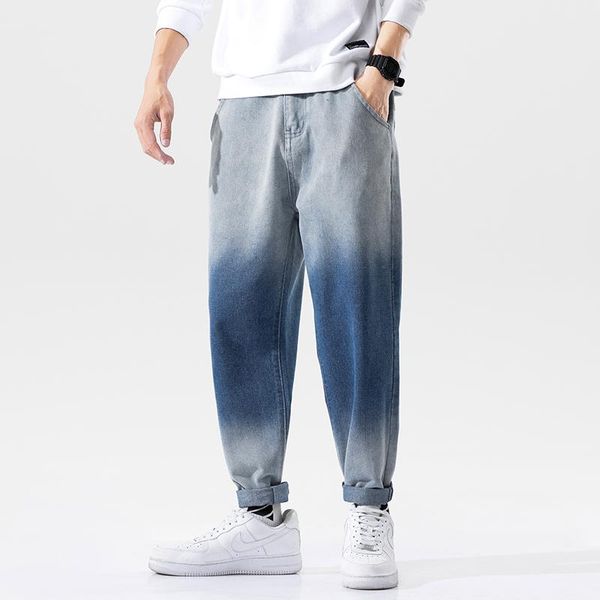 

men's jeans casual fashion autumn retro loose trend denim trousers, Blue