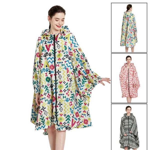

1pc fashion colorful print lightweight waterproof poncho women rain cape hooded outdoor rain coat for ladies with bbyjkr