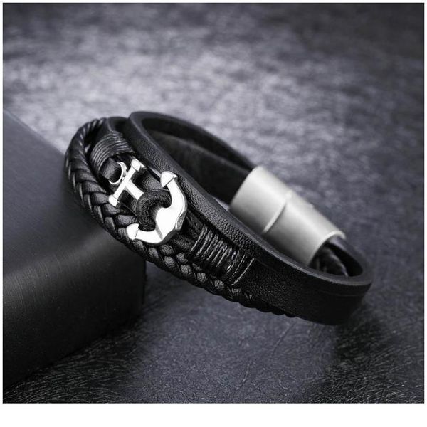

men anchors multi layer pu leather braided bracelet men jllvyd