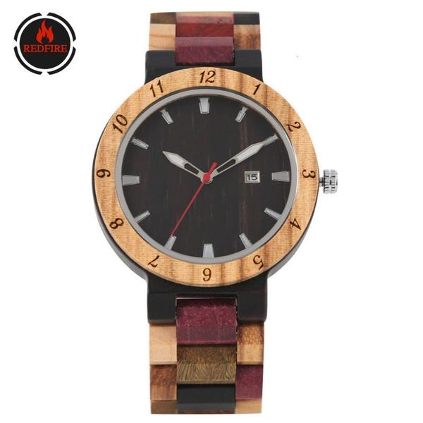 

redfire business style calendar date display men's watches quartz movement pure wood watch wooden watch band male wristwatch, Silver
