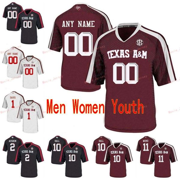 

stitched custom 20 james white 25 kendall bussey 28 isaiah spiller 3 christian kirk texas a&m aggies college men women youth jersey, Black