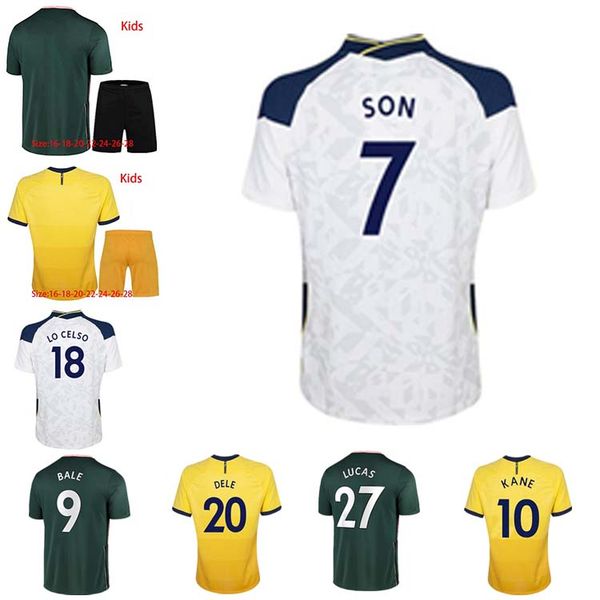 

20 21 home away soccer jersey son kane dele bale lucas ndombele lamela man + kids short sleeve sports shirt, Black;yellow