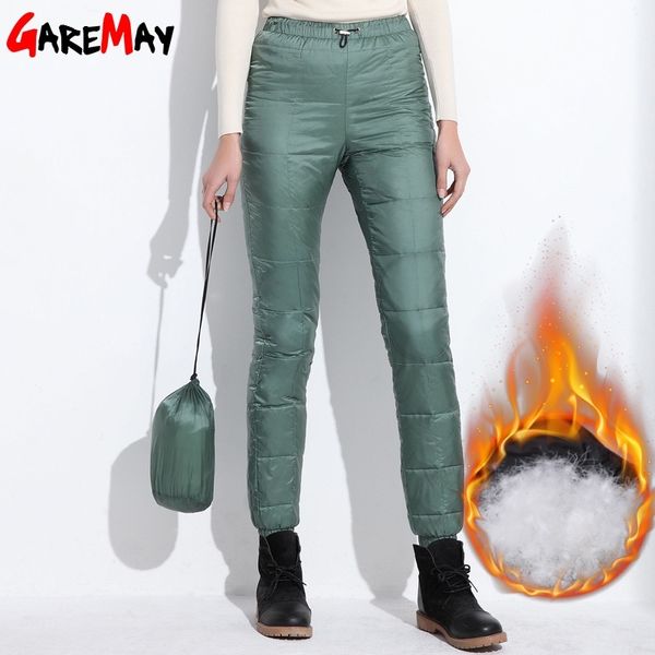 

winter down pants women casual outwear elastic waist work wear women's fashion snow plus size thicken female trousers warm y200114, Black;white