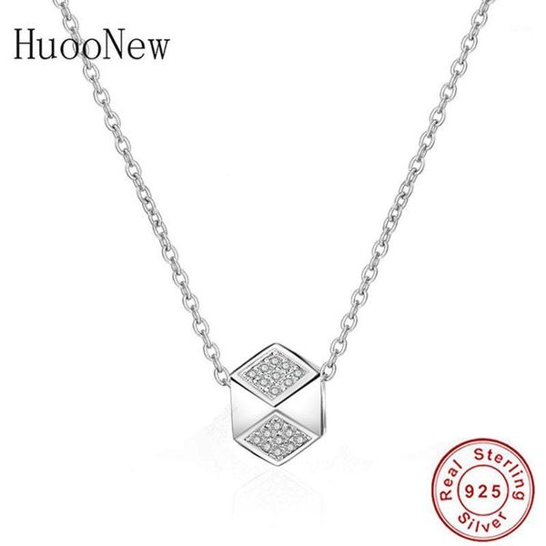 

925 sterling silver square interlinked pendant necklace women jewelry link chain choker collier for making christmas trinket1