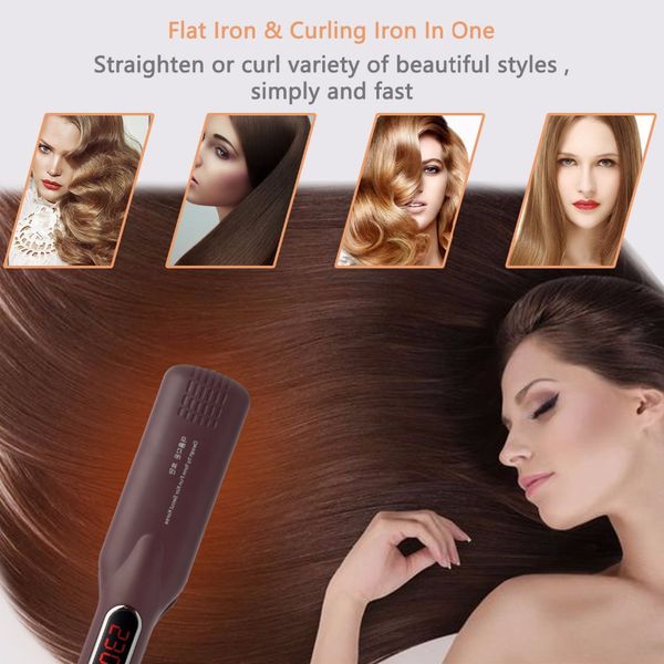 

hair straighteners rucha salon professional straightener wet and dry electric styling tool floating 2 inches ceramic plates flat iron, Black