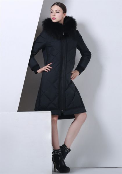 

mode goose female down raccoon skin jacket collar parkas coat with hood wxf317 winter jackets 9nw3, Black
