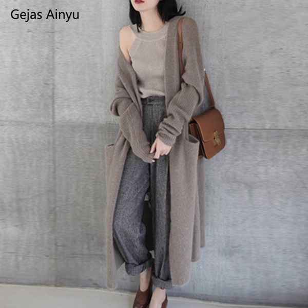 

autumn winter new cashmere sweater coat european style cardigan women fashion 2020 sweater women long cardigan knitted sweater c1120, White;black