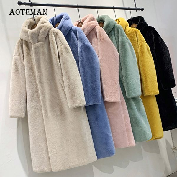 

autumn winter faux fur coat women casual luxury long oversize loose hooded mane fur jacket female thick warm plush outwear 201104, Black