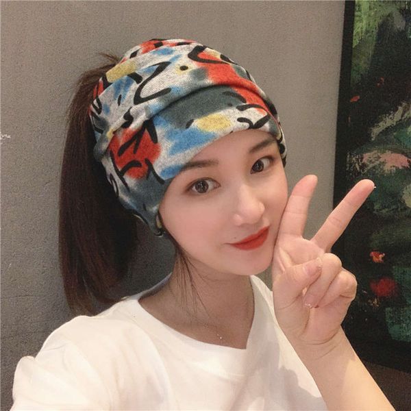 

women's binding autumn and winter warm empty show face small headband versatile wide edge hair band, Black;white