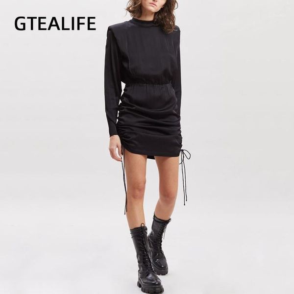 

gtealife spring long sleeve padded wrinkled mini dress women clothing party club wear black backless dresses elegant1, Black;gray