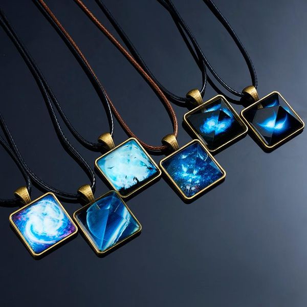 

rinhoo 1pcs pyramid stars pendant luminous necklace 6 colors glow in the dark necklace geometric glass triangle chains for women, Silver