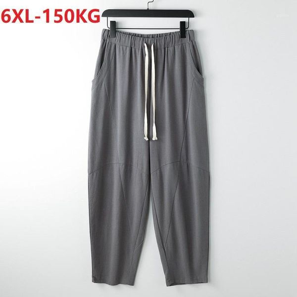 

autumn spring pants linen cotton chinese style plus size 6xl personality tang suit homewear loose pants 70 72 gray1, Black