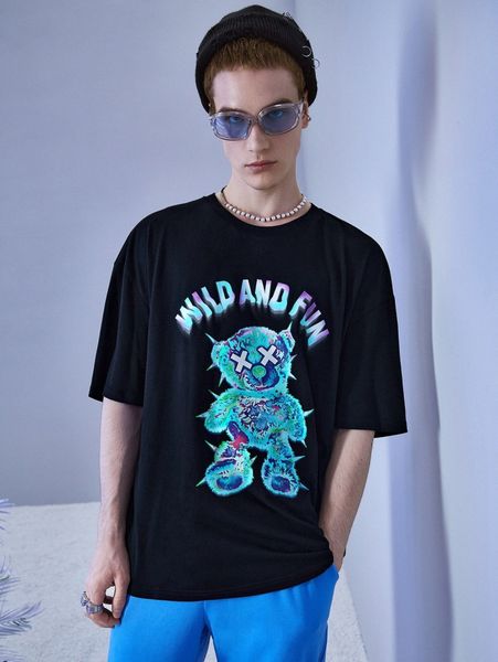 

men cartoon graphic drop shoulder tee i12c#, White;black