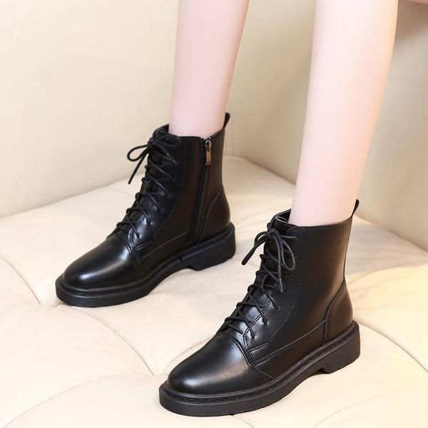 

мотоцикл сапоги зимы женщин плоский ботильоны black lace up short