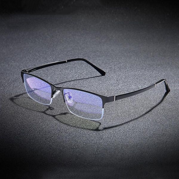 

business style half rim metal frame glasses with tr90 temple legs for man retro anti-blue light myopia spectacles, Black
