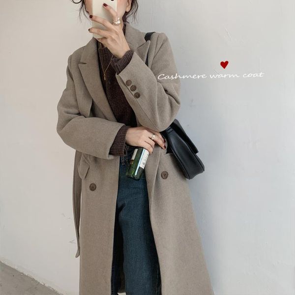 

autumn and winter 2020 new the long-term over-knee long-sleeved cashmere coat temperament lap collar hair coat girl, Black