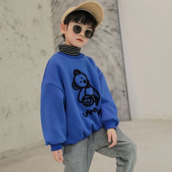 

cartoon high children's collar plush thickened sweater autumn and winter cloth boy's foreign sle exterior warm bottom coat, Black