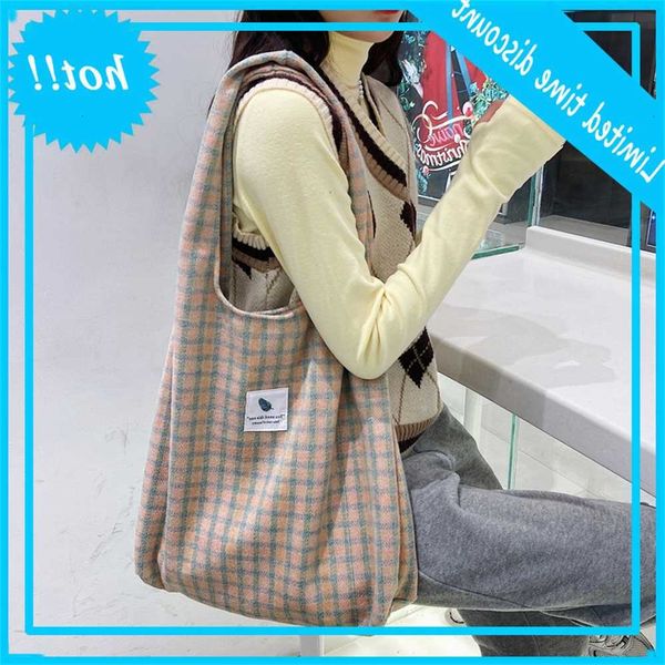 

01215 ins contrast plaid vest one shoulder hand sail bag lovely girl schoolbag