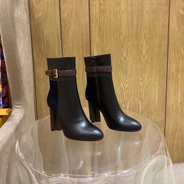 

brand women chunky high heel ankle boots cow sheepskin leather patchwork high boots fashion, Black