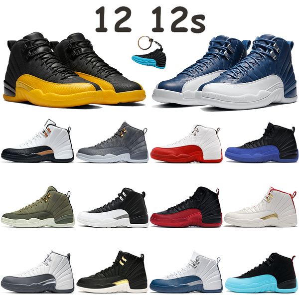 

university gold 12 12s mens basketball shoes jumpman sneakers indigo cny black royal blue white university red dark grey flu game trainers