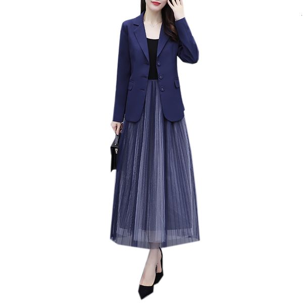

womens plus size suit set upper coat + dress two pieces ladies use of joint work suits 2akd, White