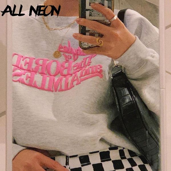

allneon y2k fashion letter printing oversized sweatshirts e-girl vintage 90s crewneck long sleeve loose grey autumn outfits, Black