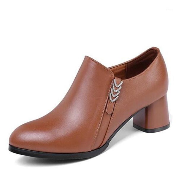 

famous 2020 soft cowhide rhinestone high heel shoes women leather shoes non-slip spring fashion large size high heels1, Black