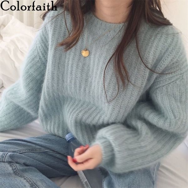 

colorfaith autumn winter women's sweaters pullovers warm minimalist korean oversize fashionable solid lady jumpers sw1121 201222, White;black