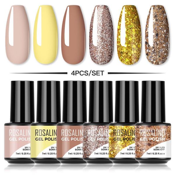 

nail art kits rosalind 4/6pcs gel set for manicure nails design glitter color lacquer soak off semi permanent uv gellak kit