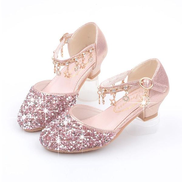 

flat shoes dress party high-heeled rhinestones size 26-38 for big girl princess kid heeled leather chaussure de mariage, Black;grey