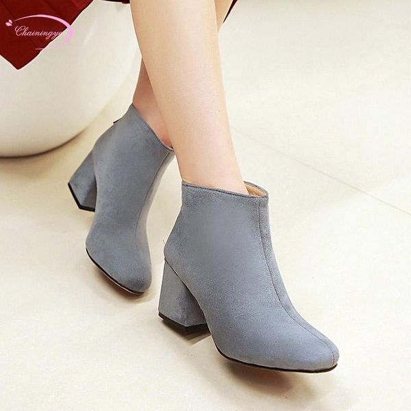 

boots chainingyee college style comfortable round head autumn ankle fashion zipper high heel thick riding women's shoes1, Black