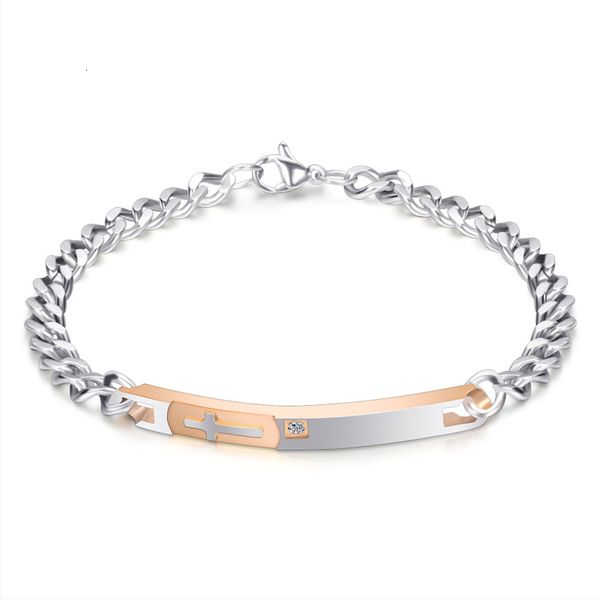 

chain style men relilgious women cross luxury jewelry link lobster clasp stainless steel bracelet with metal plate