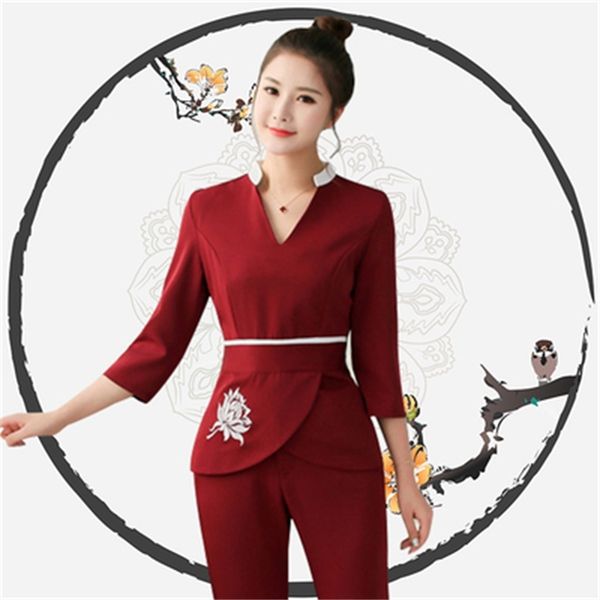 

new fall technical beautician and winter health club beauty spa pedicure shop overalls of two female parts tb190509 a0jr, Black;red